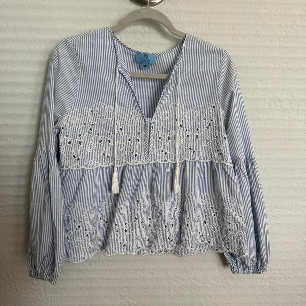100% Cotton Cece Eyelet Puff Sleeve Blouse Size‎ Small